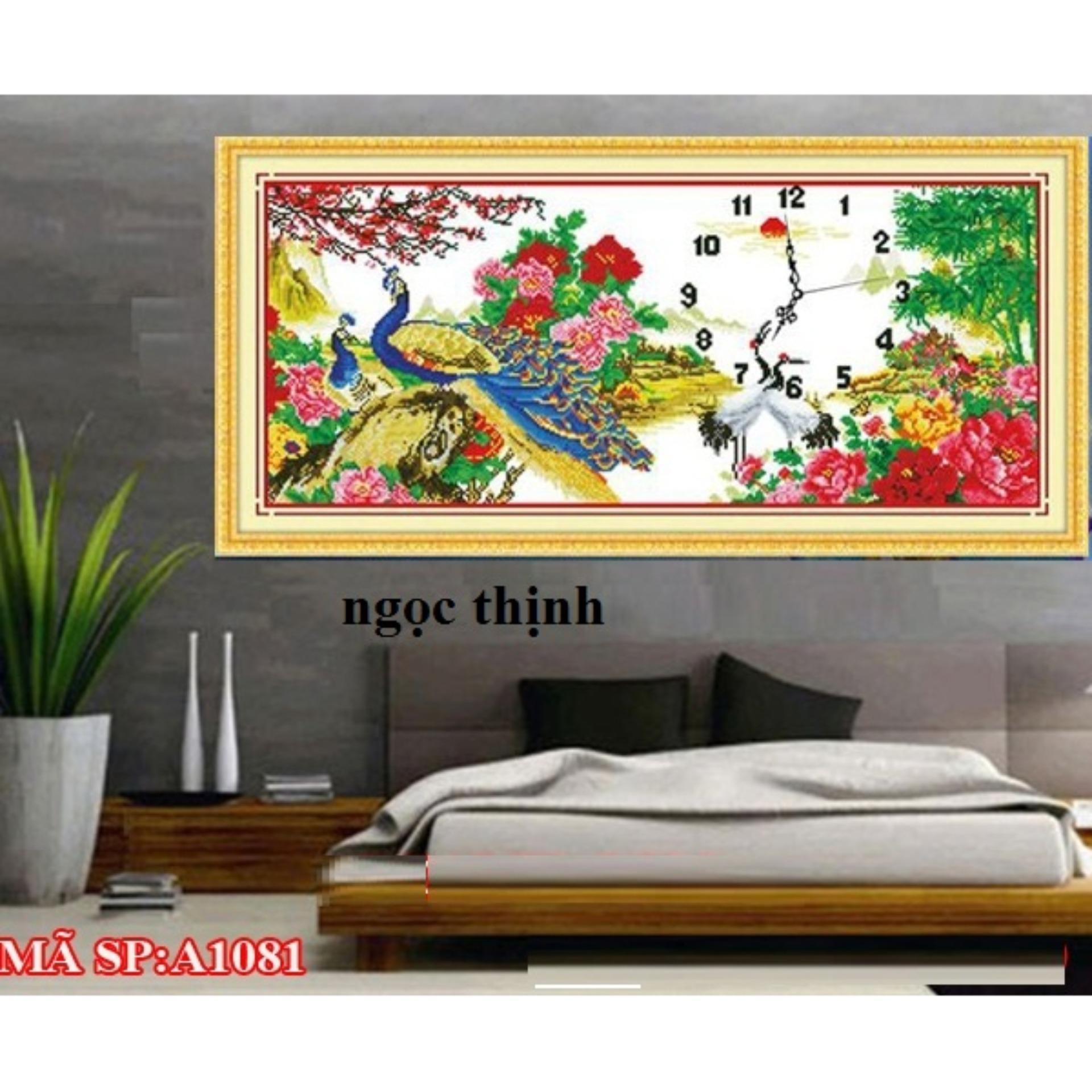 Tranh thêu chữ thập đồng hồ đôi công A1081- Ngocthinhshop