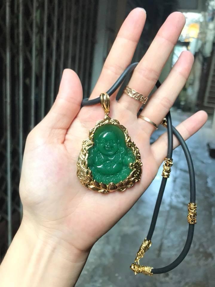 Dây chuyền nam phong thủy mặt phật di lặc đá mã não bọc vàng mạ 18K
