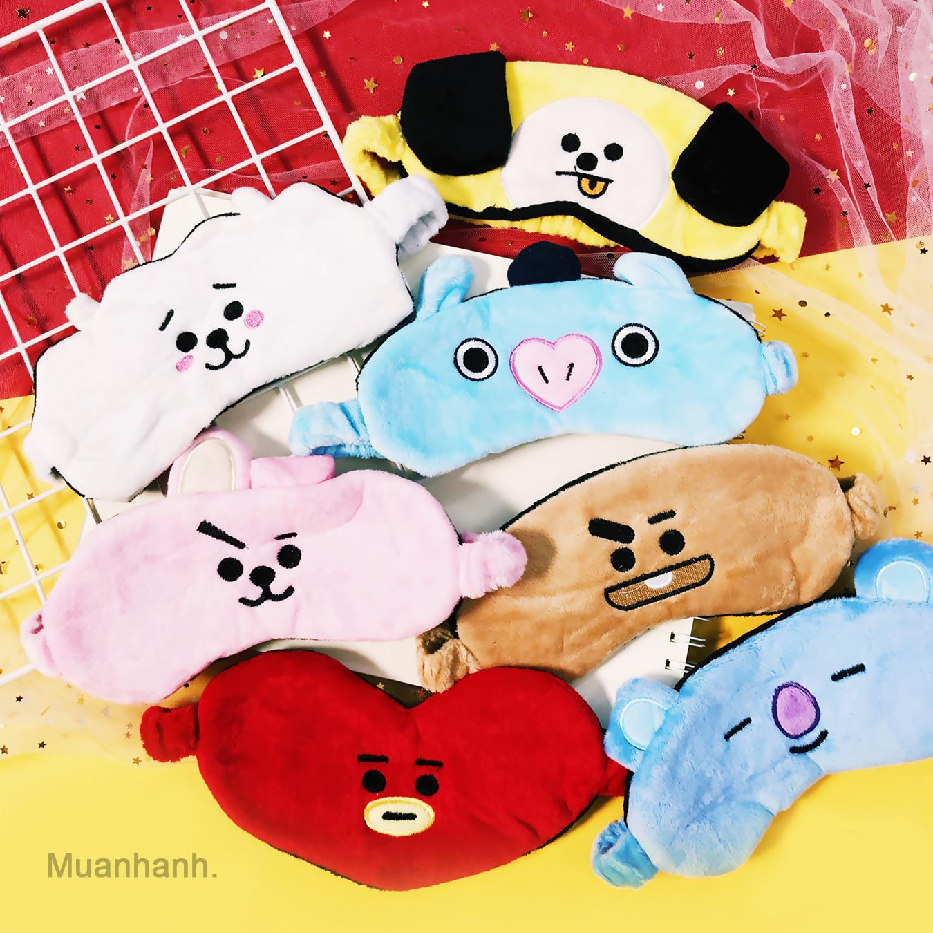 Kính ngủ hoạt hình BTS, bịt mắt ngủ vải nhung mềm