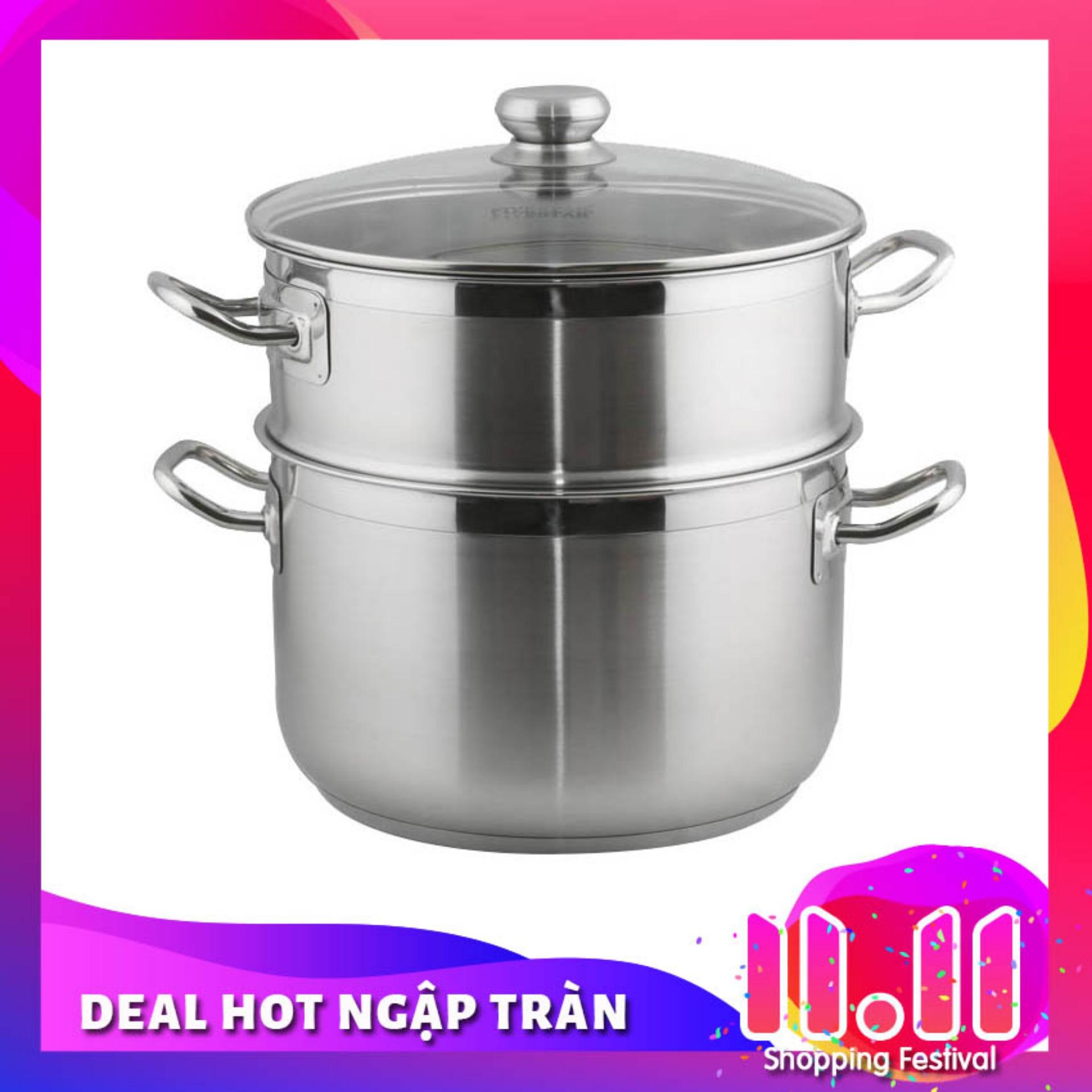 Bộ nồi xửng hấp Inox 3 đáy Fivestar 28cm nắp kính dùng bếp từ