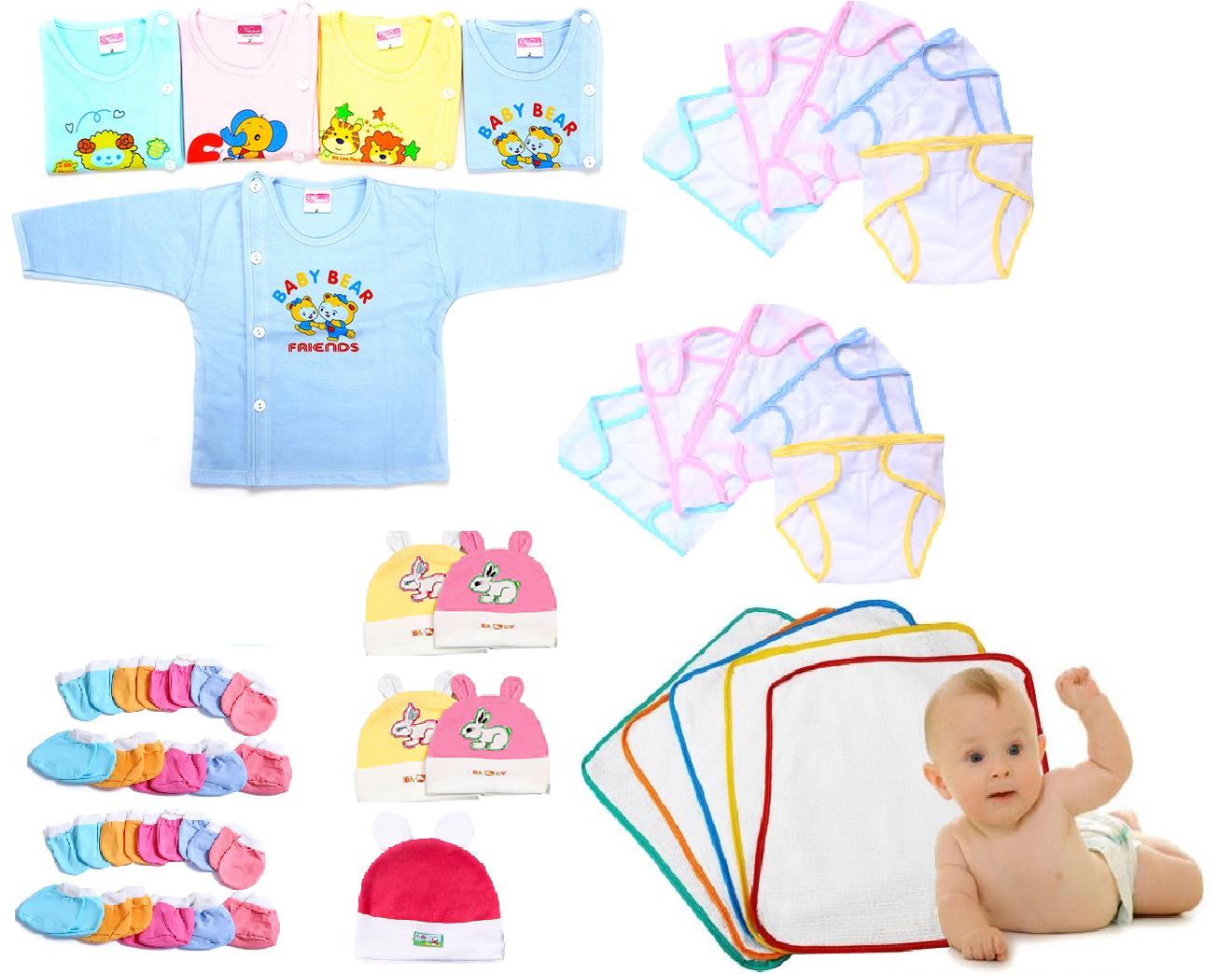 [HCM] 50 Món Đồ Dùng Cho Bé Sơ Sinh(5 áo bác sĩ Màu tay dài + 10 tã + 5 nón + 10 bao tay + 10 bao chân + 5 lót + 5 khăn)