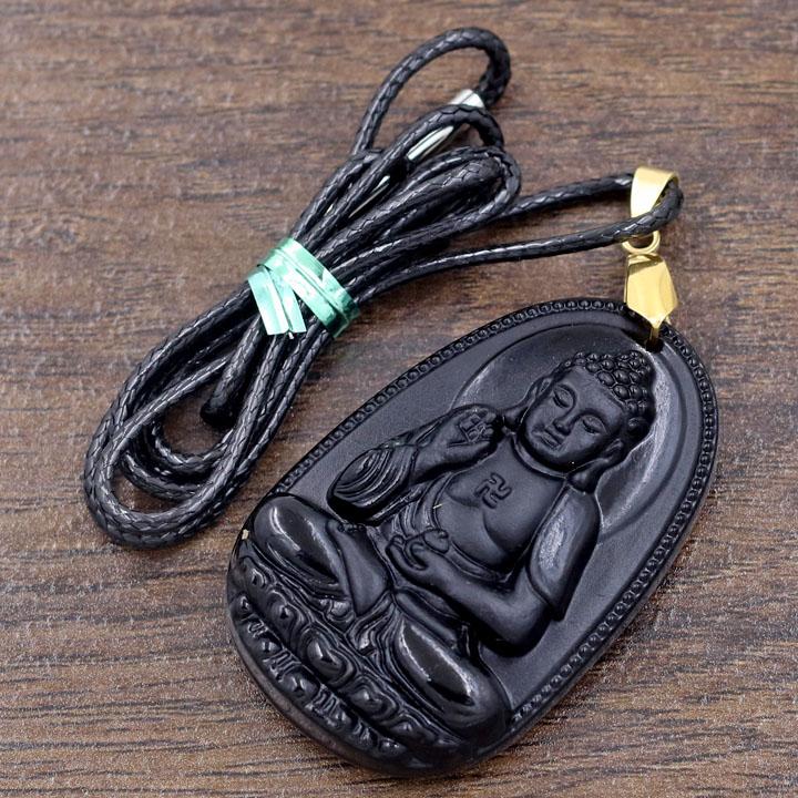 Vòng cổ A Di Đà 5 cm đá thạch anh đen AB7