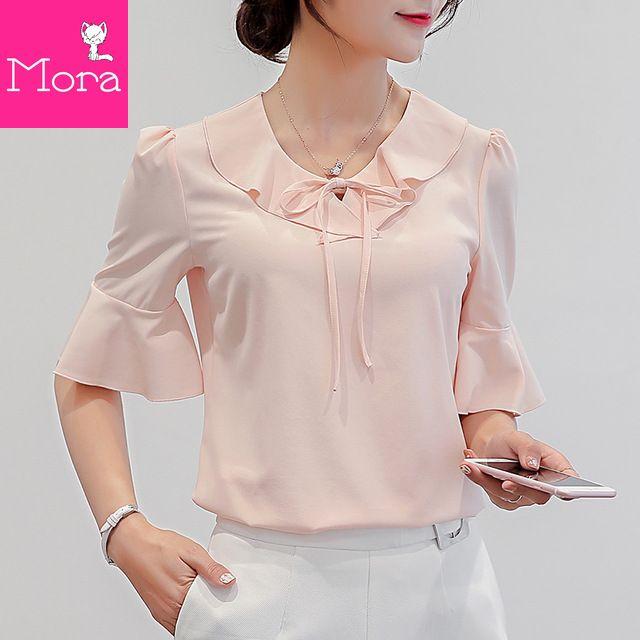 Áo Kiểu Nữ Tay Loe Thắt Nơ Cao Cấp Thời Trang Công Sở Dạo Phố Dự Tiệc (Trắng - Kem - Xanh) -  MRA11