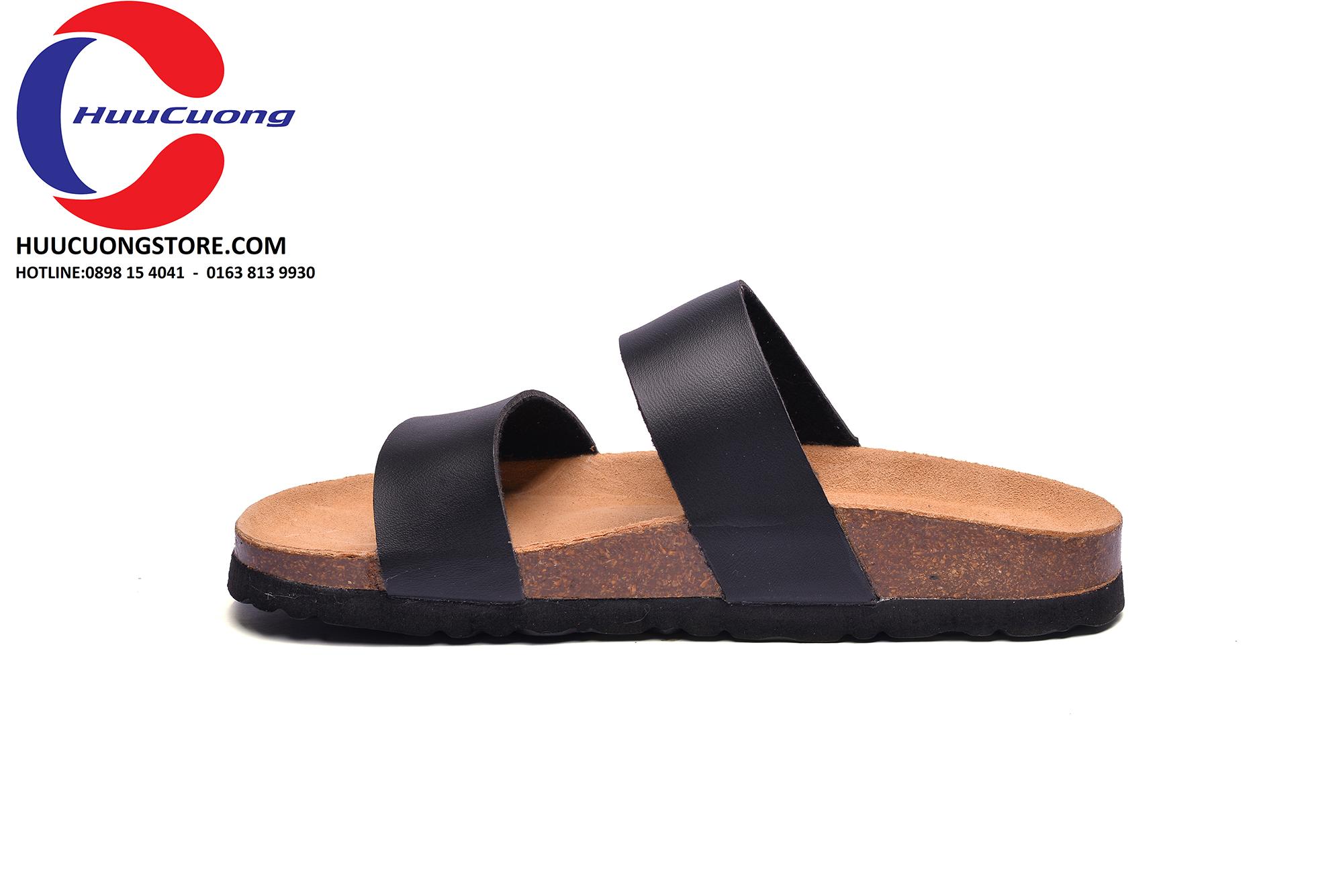 Dép sandal 2 quai đen nam nữ đế trấu