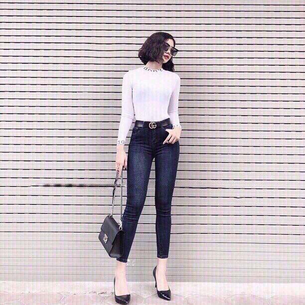 quần jean nữ  xanh nhạt gối