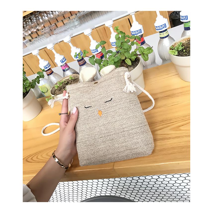 Túi Dây Rút Đeo Chéo Túi Vải Tai Thỏ Bố Tai Thỏ Phong Cách Hàn Quốc - Nâu