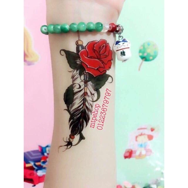 [HCM]Combo 6 hinh xăm dán hoa hồng bồ công anh bỉ ngạn 10x6cm