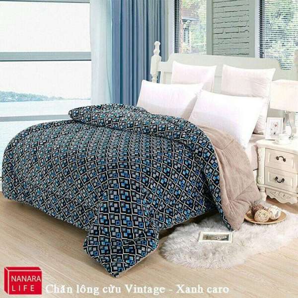 Chăn lông cừu Vintage Nanara Life 200x230cm - Nhật Bản (Xanh caro)