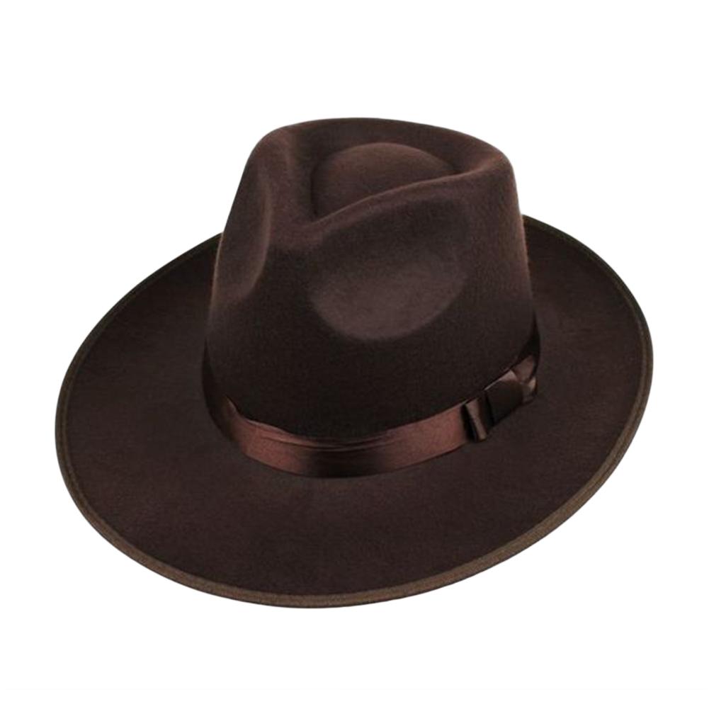 YTCH Unisex Wool Felt Fedora Hat Classic Men Wide Brim Fedoras Jazz Cap for Head Size 58-60cm