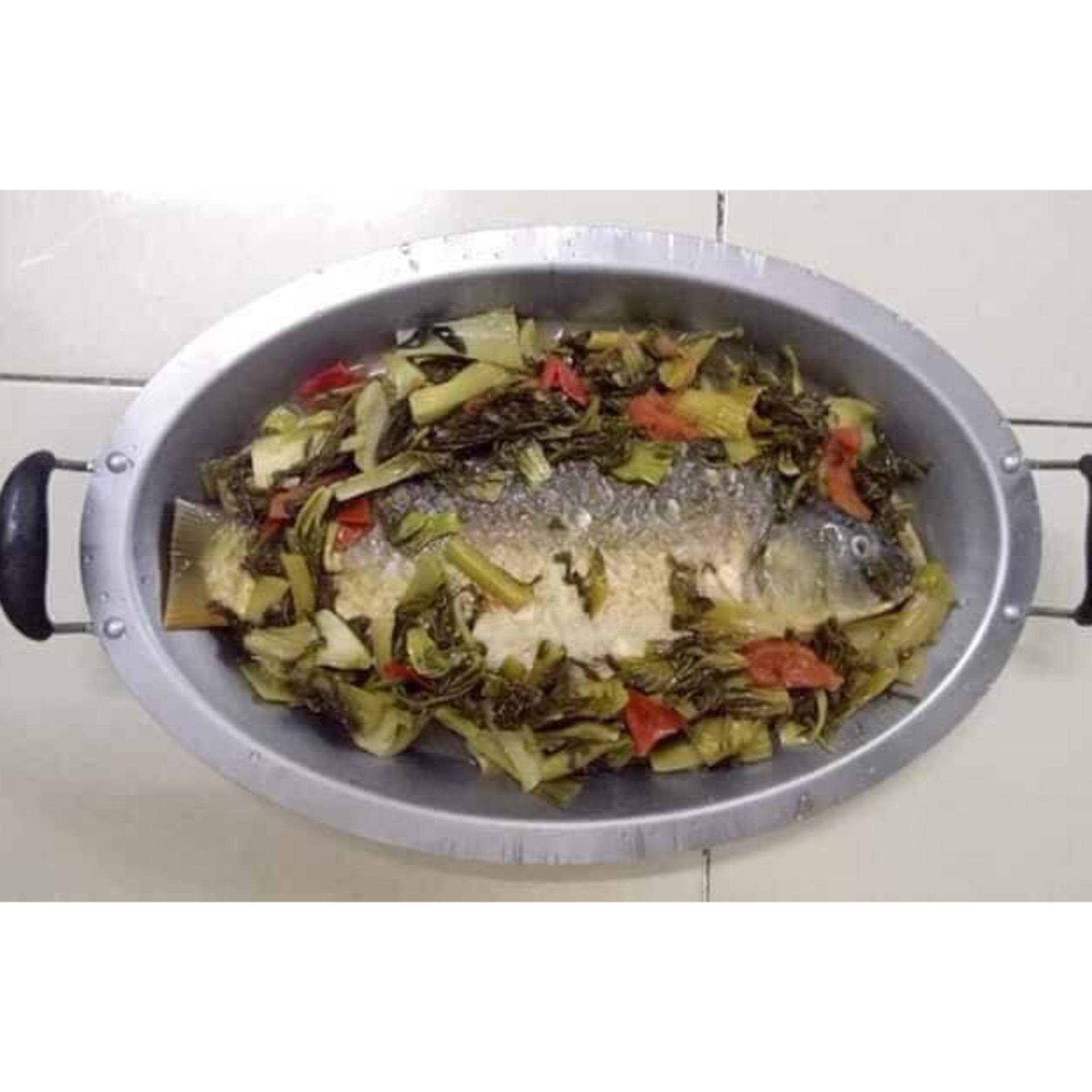 Khay inox bầu dục ăn lẩu, cá chép om dưa