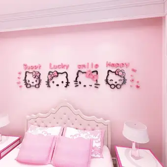 Hello Kitty Cat Cartoon 3d Wall Stickers Children S Room Decoration Wall Sticker Hello Kitty Bedroom Bedside Decorative
