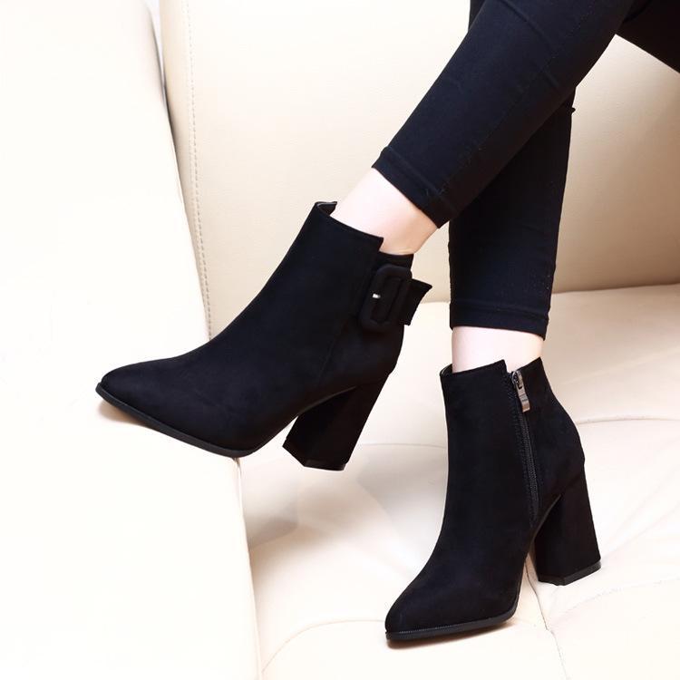 [HCM]Giày boot nữ đế vuông da lộn sang chảnh GBN198