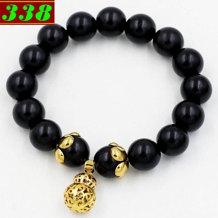 Chuỗi đeo tay gỗ mun 12 ly charm hồ lô vàng A510