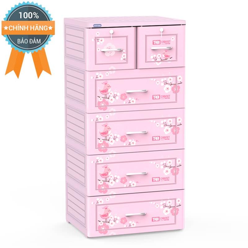 [HCM]Tủ nhựa Duy Tân TABI 5 tầng (Hồng Hoa nhỏ )