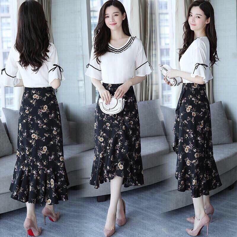 SÉT BỘ ÁO KÈM CHÂN VÁY HOA XINH XẮN THANH LỊCH beyeu1688 -BY4338