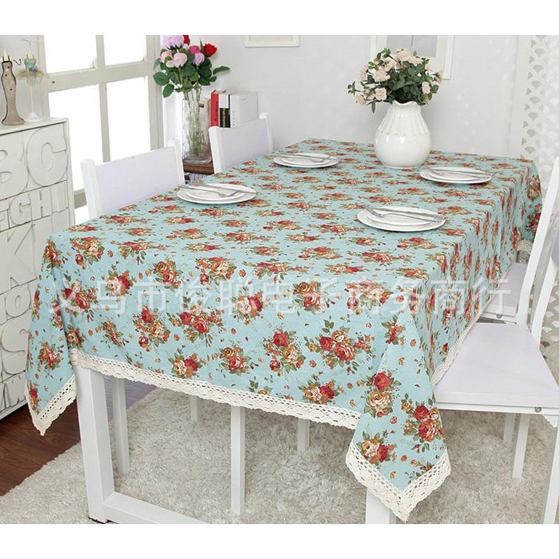 140x240cm trangtrinhacua KHĂN BÀN CAO CẤP HOA HỒNG XANH khăn trải bàn đẹp khăn ăn tablecolths tableware flower canvas vintage tea dining table cafe fabric linen cotton