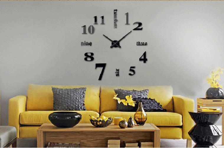 Đồng hồ dán tường 3D cỡ lớn 120x120cm phong cách Hiện đại