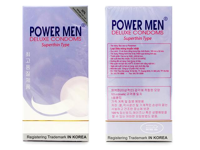 Bao cao su siêu mỏng -- kéo dài powermen superthin type hộp 12 chiếc
