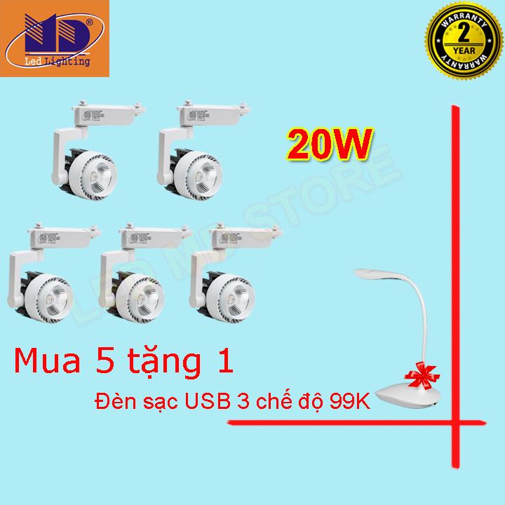 Bộ 5 đèn led rọi ray COB Ánh sáng vàng 20W - MD66