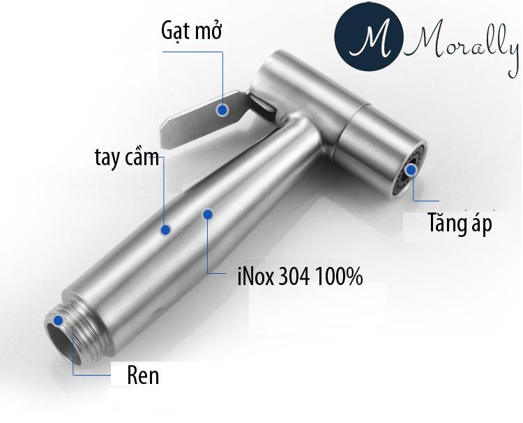 Bộ vòi xịt vệ sinh Inox SUS 304 MORALLY - MR09 (Trắng bạc)