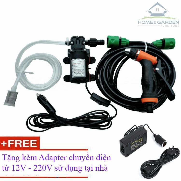 Máy rửa xe ô tô, xe máy tăng áp mini 12V 3A 6m dây + Tặng Adapter sử dụng tại nhà