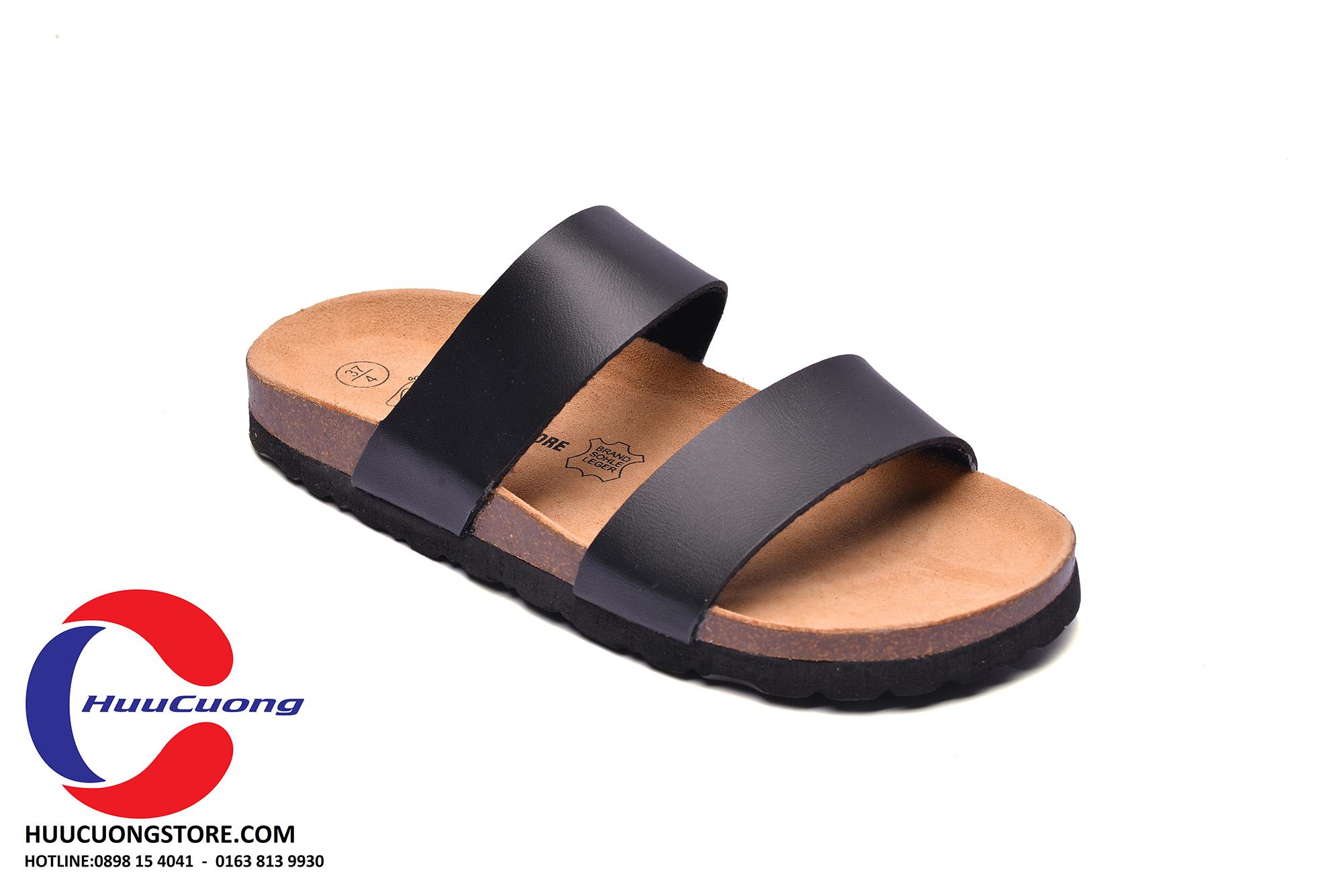 Dép sandal 2 quai đen nam nữ đế trấu
