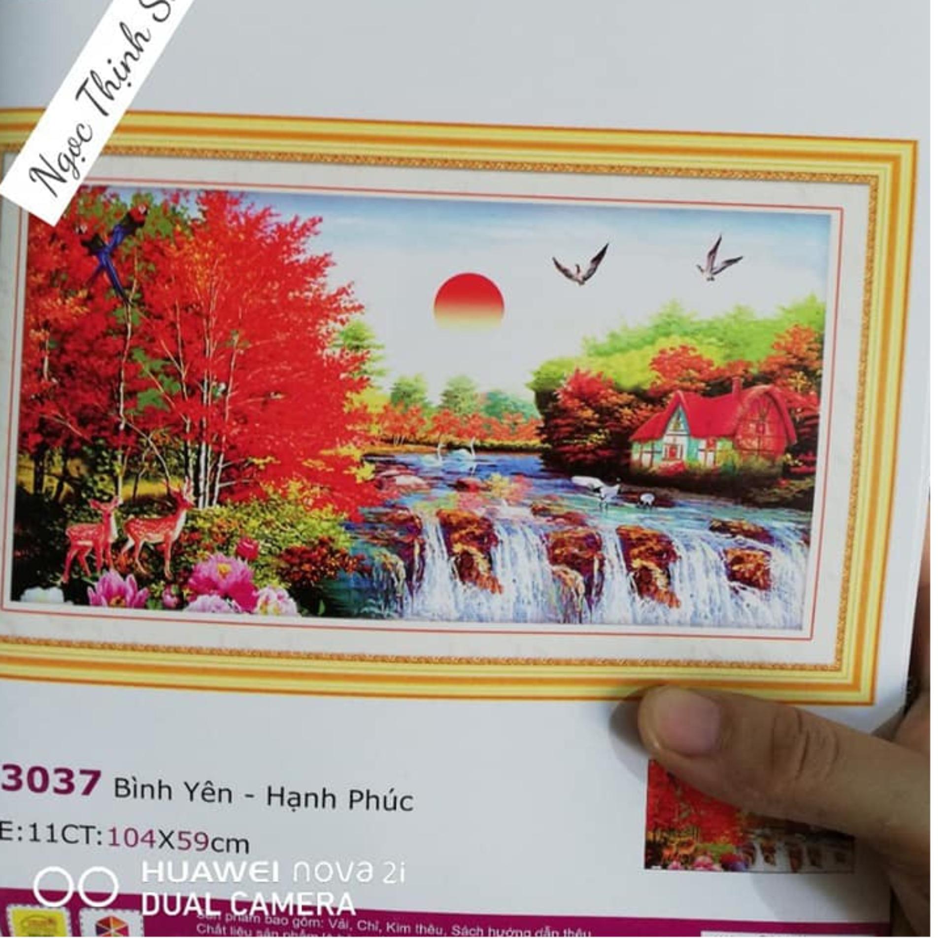 Tranh thêu chữ thập phong cảnh 5D bình yên hạnh Phúc LV3037