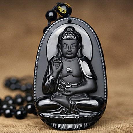 Phật bản mệnh a-di-đà đá núi lửa đen- tặng kèm dây đeo