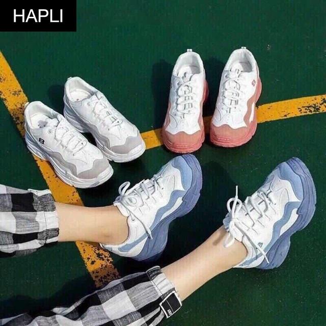 Giày sneaker nữ Ulzzang đế màu HAPLI (Xanh, Hồng, Trắng)