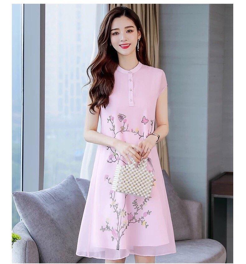 Đầm bầu công sở hoa bướm mùa xuân váy bầu thời trang Hàn Quốc