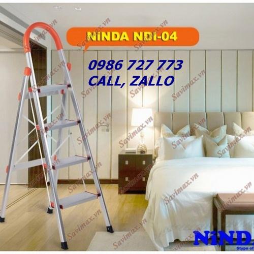 Thang ghế gia đình Ninda NDI-04, thang nhôm 4 bậc, thang nhôm giá rẻ
