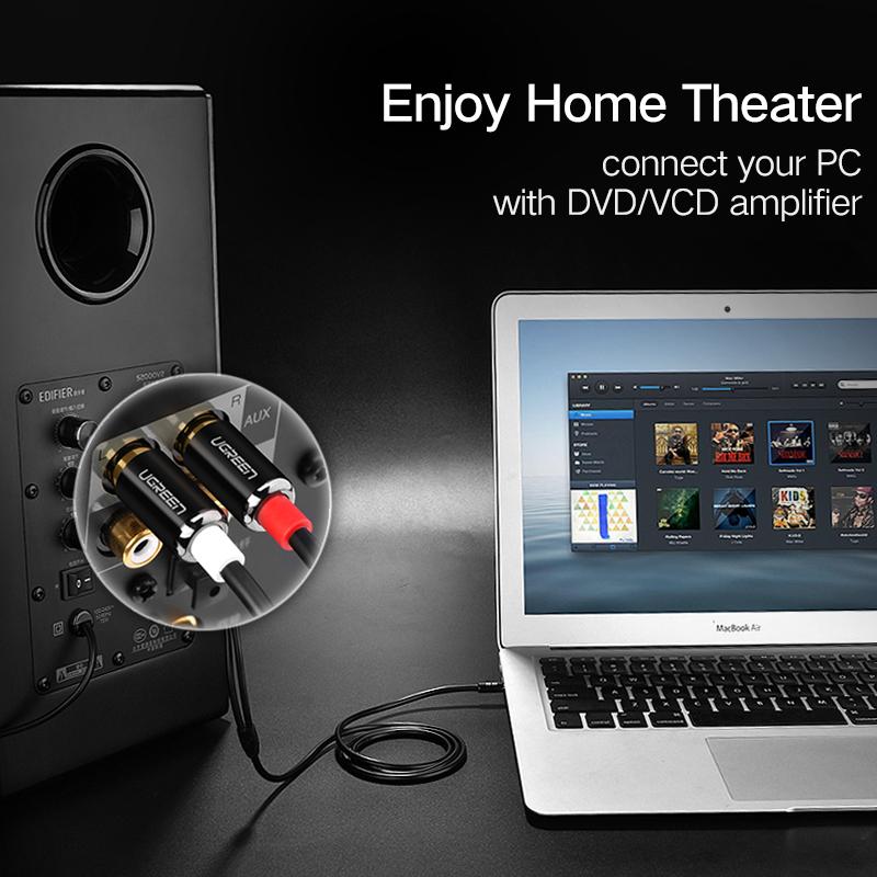 Dây cáp tín hiệu Audio 3.5-RCA UGREEN AV116 dài 1.5 mét (3.5mm to 2RCA / 1.5M)