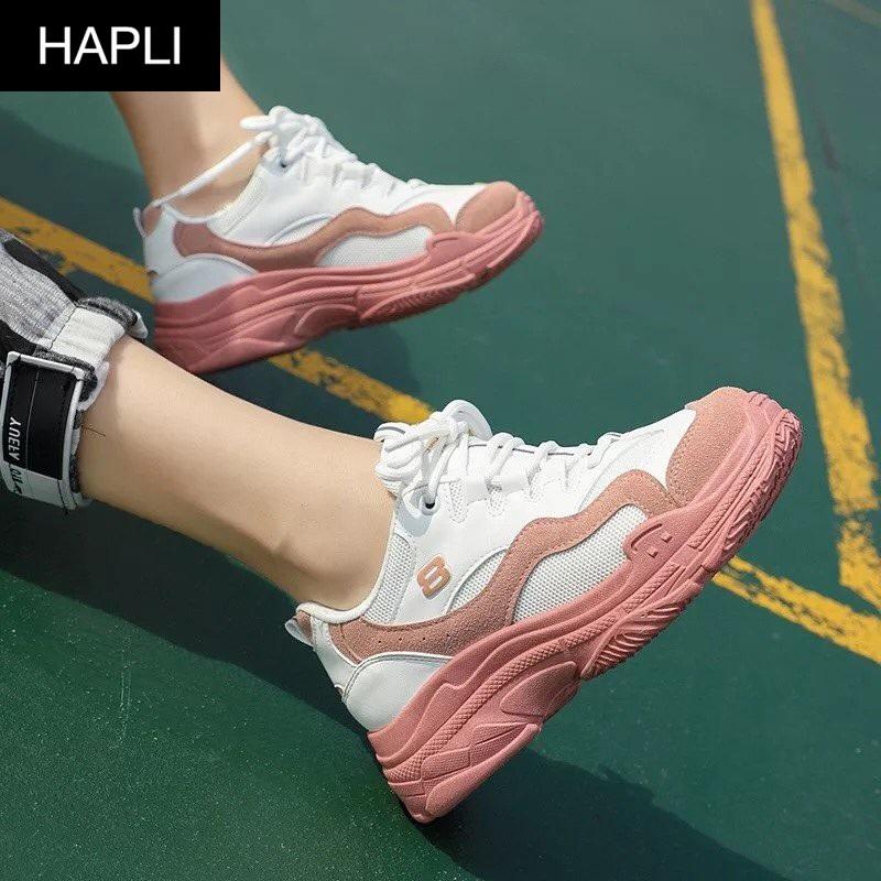 Giày sneaker nữ Ulzzang đế màu HAPLI (Hồng, Trắng, Xanh)