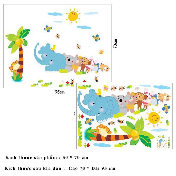 Decal dán tường khỉ con voi con cho bé AY7261-kiddecals Có sẵn keodán trên mọi bề mặt