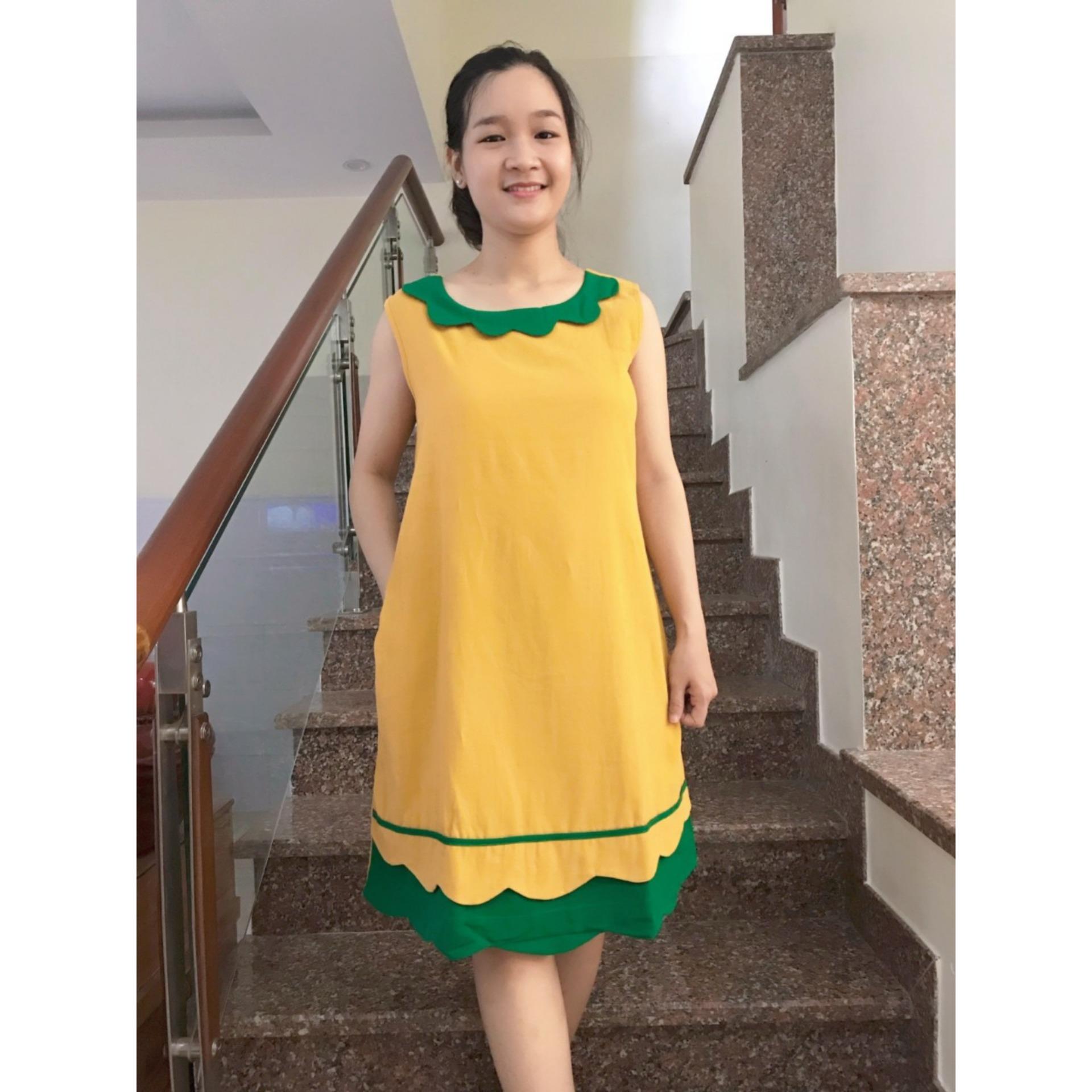Đầm bầu nhung cổ sen (da)