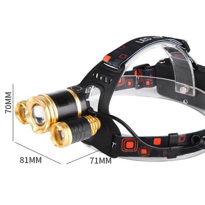 Đèn pin đội đầu 3 bóng E65 có ZOOM dùng 2 pin