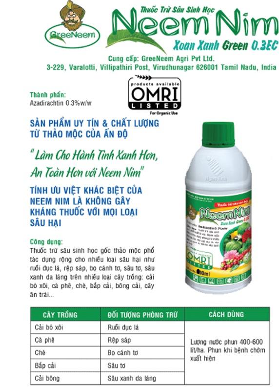thuốc trừ sâu sinh học Chiết xuất cây NEEM Ấn Độ NeeNim 100ml