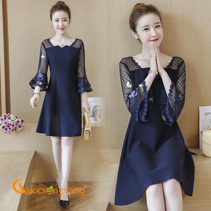 Váy đầm xòe tay loe váy đầm big size ren thêu GLV076 Cuocsongvang