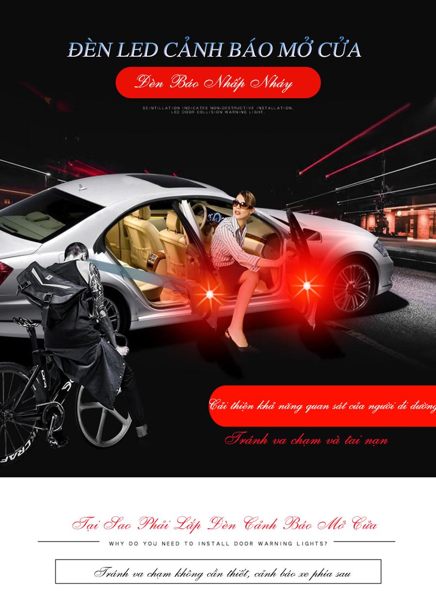 Bộ 2 đèn LED đỏ cảnh báo an toàn cho bạn và người đi đường khi mở cửa xe ô tô, xe hơi, xe tải, container