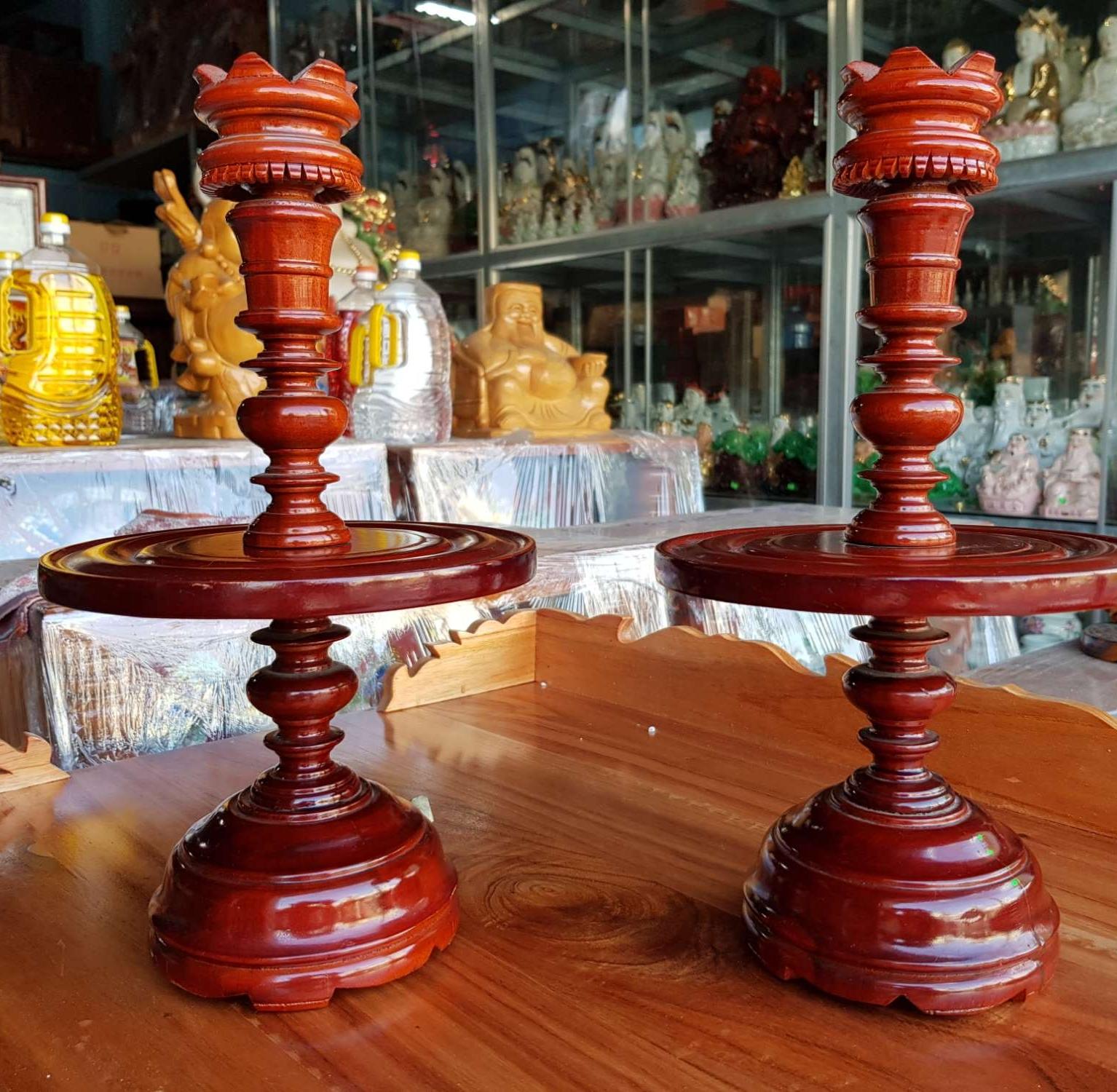 Cặp chân đèn gỗ xà cừ cao 34 cm