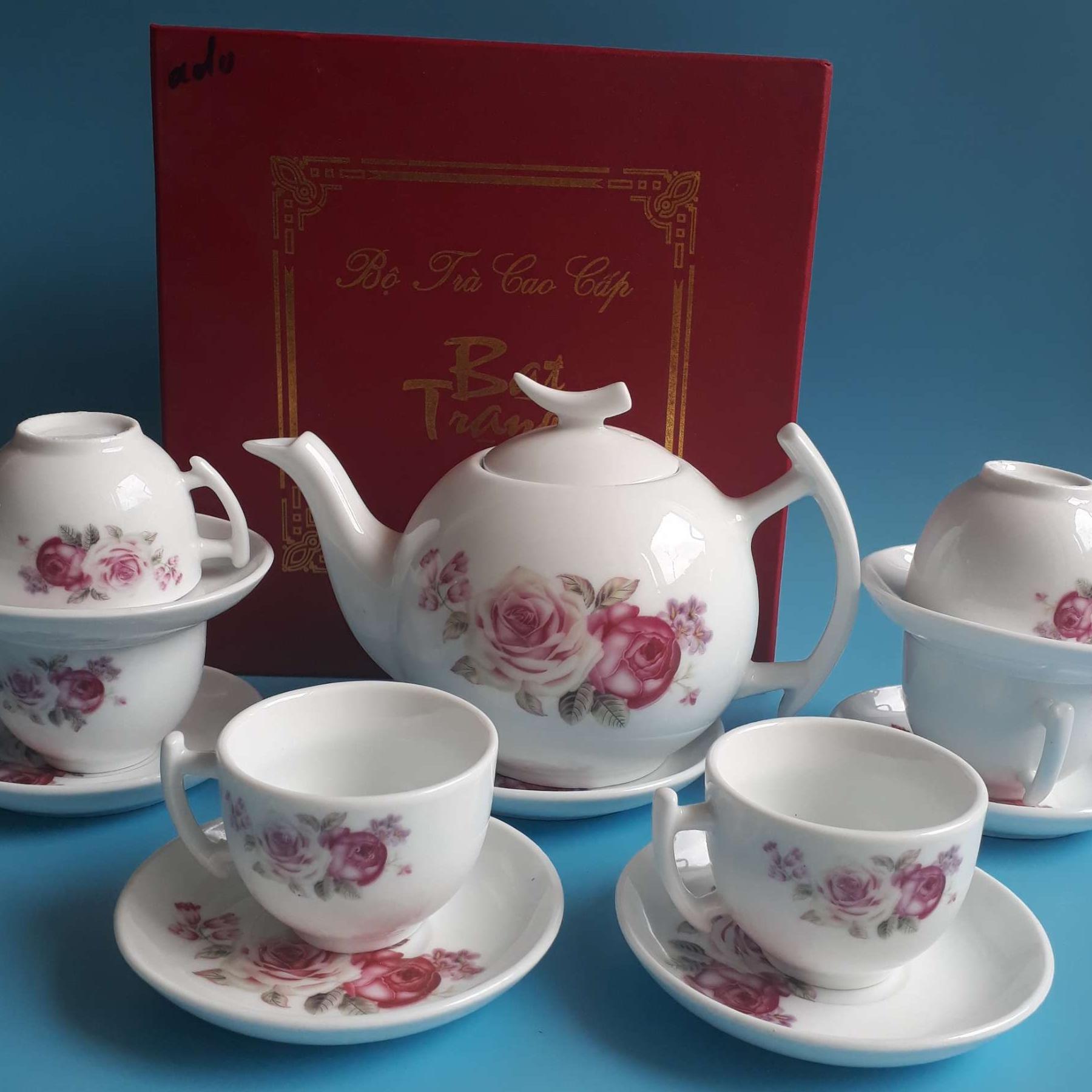 Bộ ấm chén uống trà Bát Tràng ( trắng)