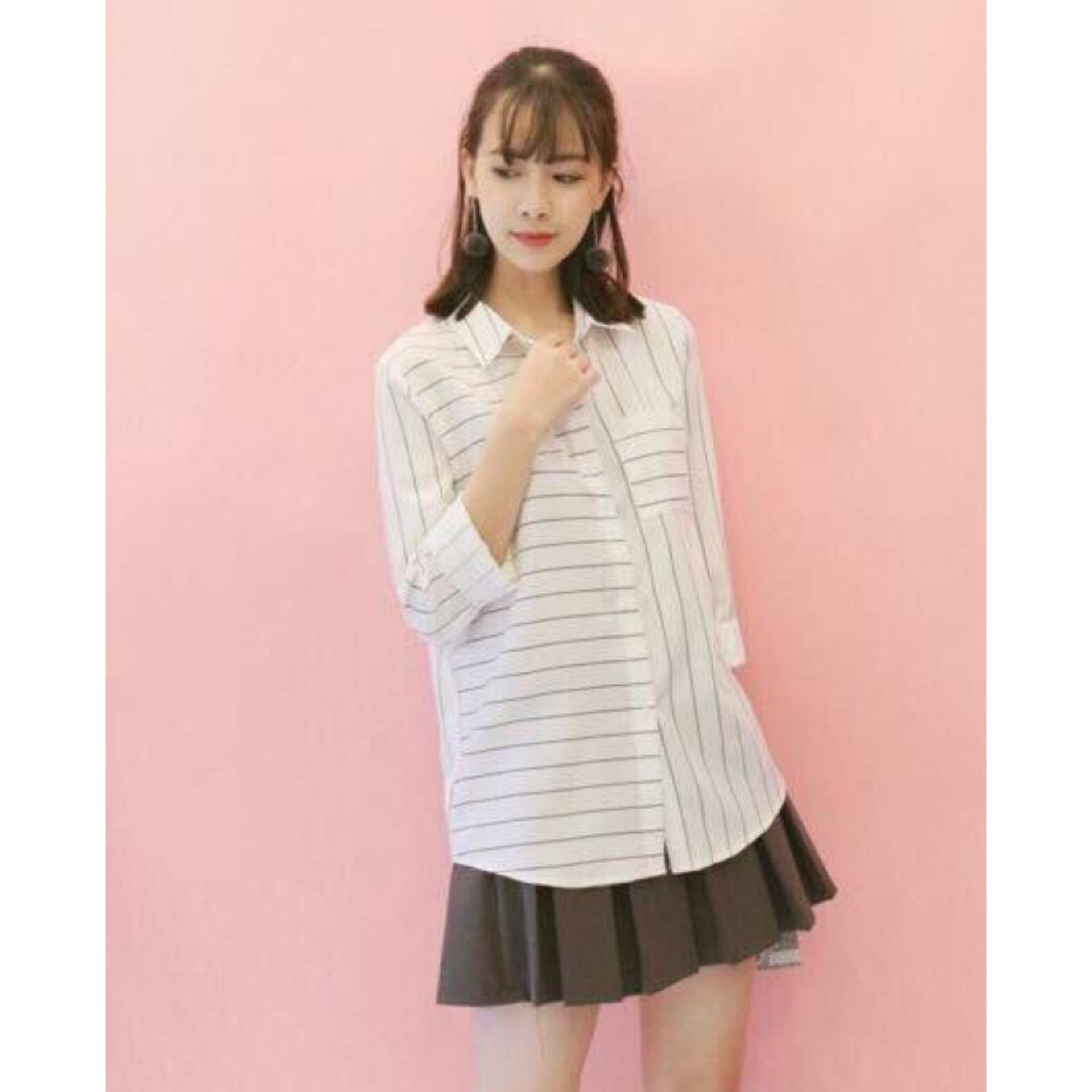 Áo Sơ mi oversize sọc dọc phối sọc ngang