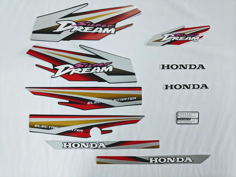 Bộ tem kiểu dán xe máy Dream tem 3 lớp (màu trắng đỏ)