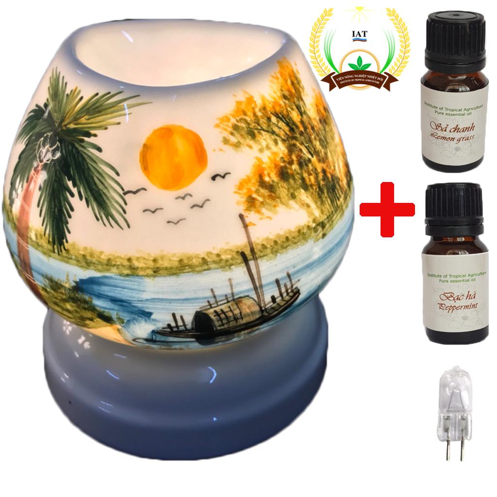 Đèn xông tinh dầu điện tam giác TG10 tặng 2 chai (sả chanh, bạc hà) Viện nông nghiệp nhiệt đới 5ml và 1 bóng đèn