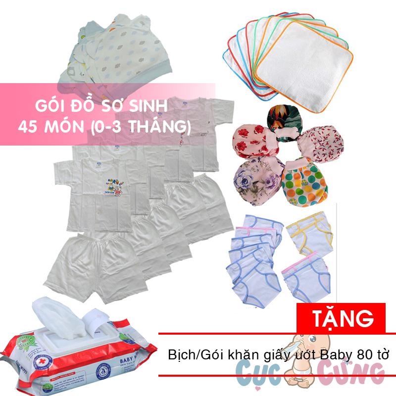Gói đồ sơ sinh 45 món cho bé trai - baby chick 0-3 tháng tặng 1 khăn ướt 80 tờ