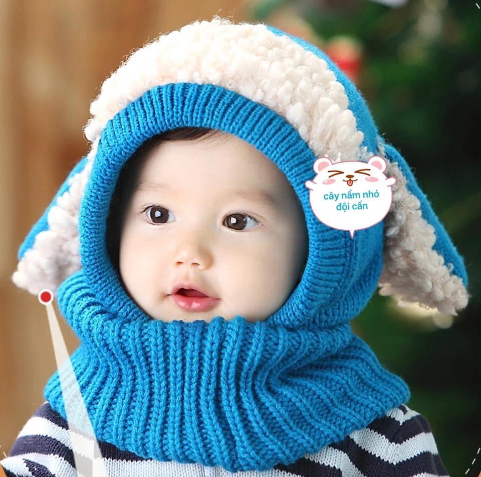 set mũ kèm khăn len tai cừu cho bé-bé 6 tháng-4 tuổi
