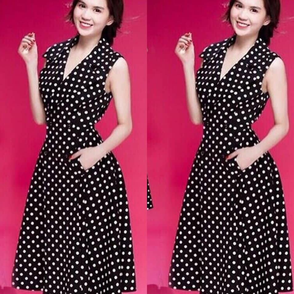 Đầm bi xòe cổ vest