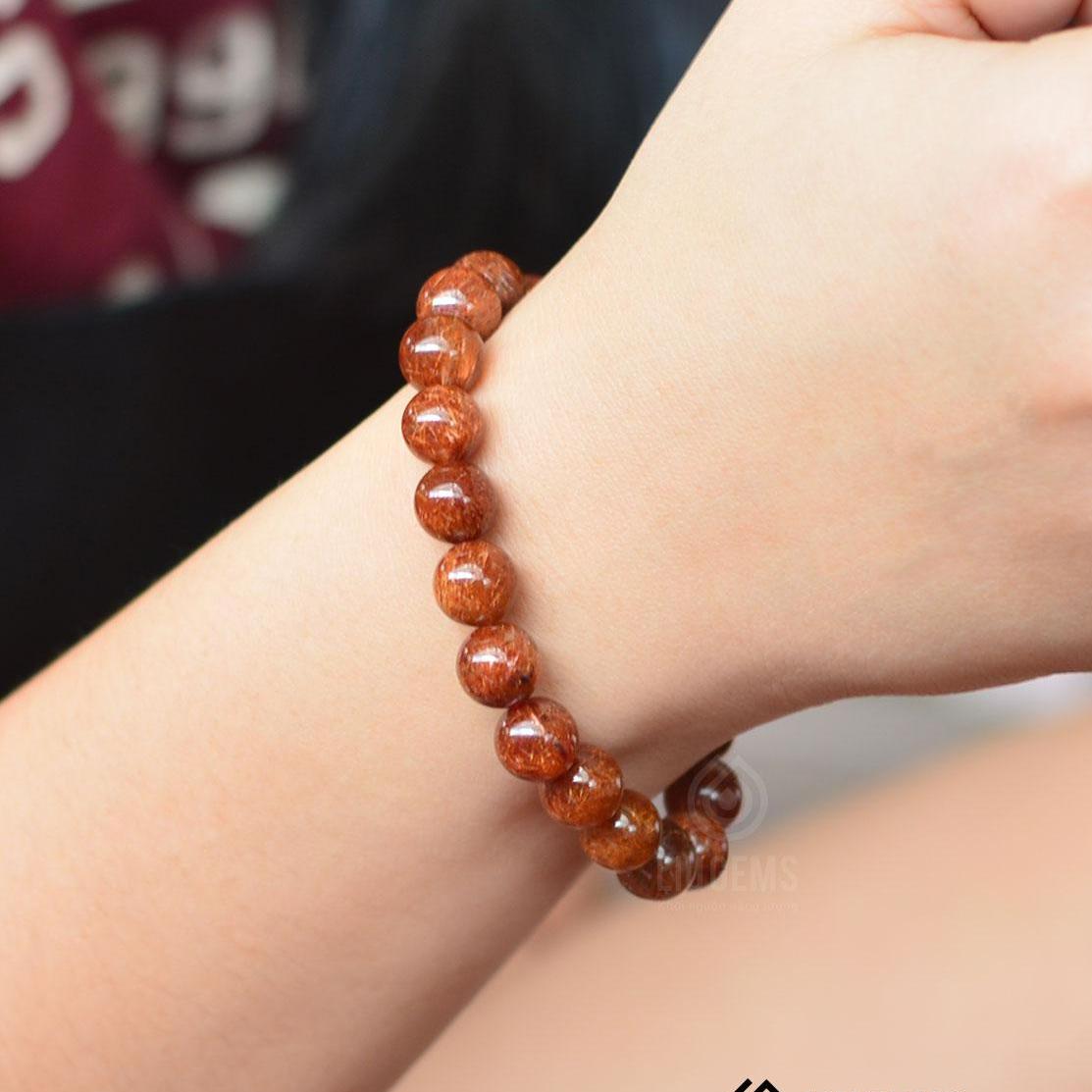 [HCM]VÒNG TAY ĐÁ THẠCH ANH TÓC ĐỎ 8LY