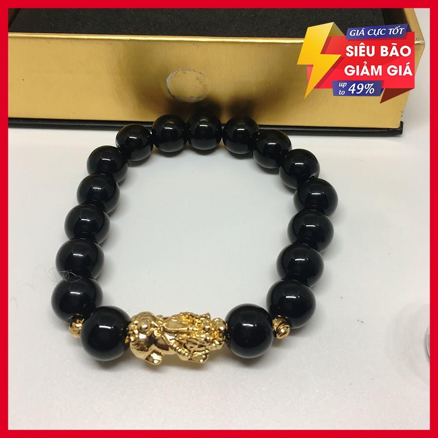 Trang sức nam cao cấp Vòng tay tỳ hưu đá mã não cao cấp charm tỳ hưu vàng