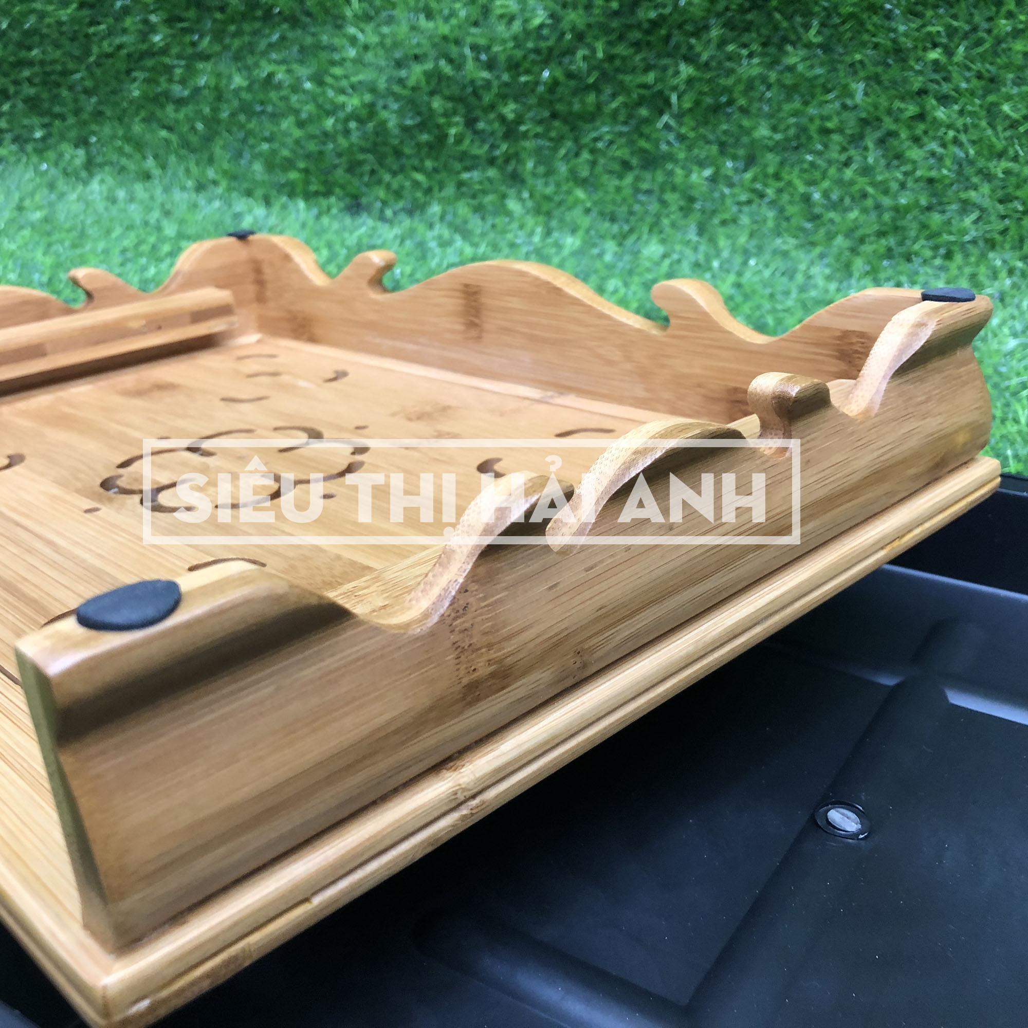 Khay trà gỗ tre lớn (bàn uống trà) họa tiết cổ GDTRA03